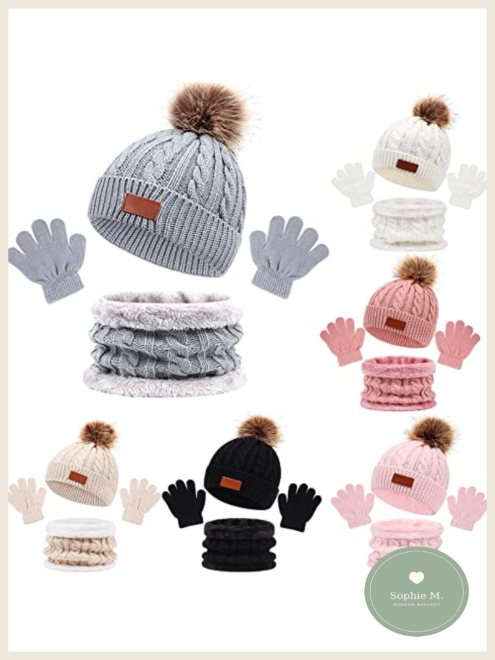 18pc Kids Winter Hat Scarf Gloves Set Knit Acrylic 1-5Y